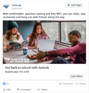Facebook Ad, 3 teenangers reading and taking a selfie